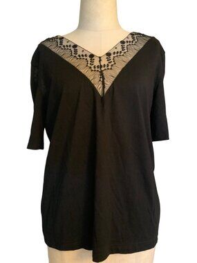 Sandro Paris  Luxurt brans Black top V-Neck front & back 36ch short sleeves stre